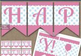 Happy Birthday Banner Pink and Silver Printable Happy Birthday Banner Pink Blue Polka Dots