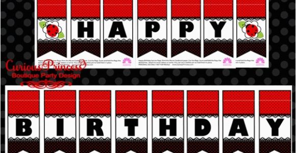 Happy Birthday Banner Printable Red and Black Curious Princess March 2014