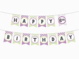 Happy Birthday Banner Printable Violet Printable Birthday Banner In Pale Purple Green