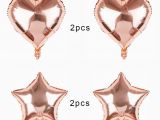 Happy Birthday Banner Rose Gold 18 Inch Star Heart Foil Rose Gold Balloons Decorations Set