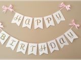 Happy Birthday Banner White and Gold Happy Birthday Banner In Gold with White Shimmery Pearl Flags