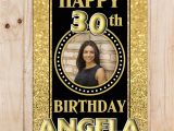 Happy Birthday Banner White and Gold Personalised Black Gold Sparkle Happy Birthday Photo