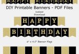 Happy Birthday Banners Printable Happy Birthday Banner Black Gold Glitter Printable