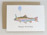 Happy Birthday Fishing Cards Trout Birthday Card Party Hat Balloon Happy Birthday