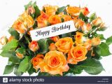 Happy Birthday Flowers and Chocolates Happy Birthday Card with Bouquet Of orange Roses On White
