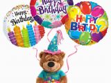 Happy Birthday Flowers with Balloons Plush Birthday Bear Balloons Trumbull Shelton Ct