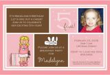 Invitation Wording for 5th Birthday Girl 5th Birthday Invitation Wording Ideas Bagvania Free