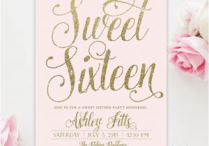 Invitations for A Sweet 16 Birthday Party Blush Pink Gold Glitter Girl Sweet Sixteen 16th Birthday