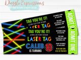 Laser Tag Birthday Invites Printable Glow Laser Tag Ticket Birthday Invitation Kids