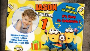Minion 1st Birthday Invitations Minions Birthday Invitation Party Invite Photo Card Printable