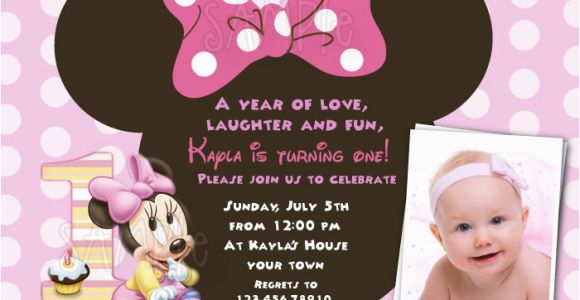 Minnie Mouse 1st Birthday Invitations with Photo Free Download Minnie Mouse 1st Birthday Invitations