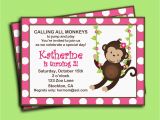 Monkey Birthday Invites Monkey Girl Invitation Printable or Printed with Free