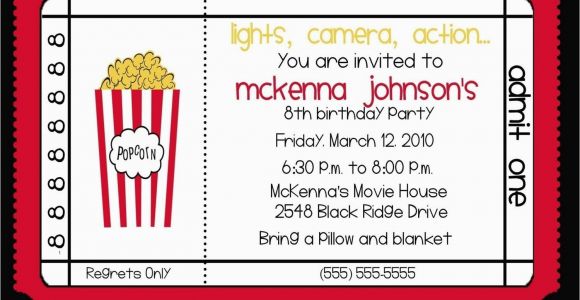 Movie theater Birthday Party Invitations Movie theater Birthday Party Invitation by Nattysuedesigns1