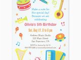 Music themed Birthday Invitations Colourful Music Instruments Kids Birthday Party Card