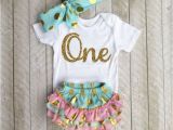 Outfits for 1 Year Old Birthday Girl Mint and Gold First Birthday Outfit One Year Old Outfit