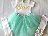 Outfits for First Birthday Girl 1st Birthday Girl Outfit Mint and Gold Birthday Outfit First