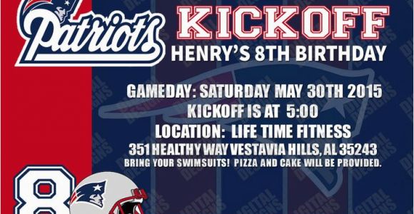 Patriots Birthday Party Invitations 4 95 New England Patriots Birthday Invitation Football