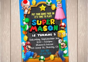 Personalized Super Mario Birthday Invitations Super Mario Birthday Invitation Card Mario Party Custom