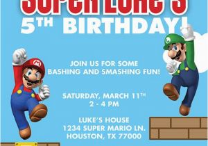 Personalized Super Mario Birthday Invitations Super Mario Brothers Custom Birthday Party Invitation