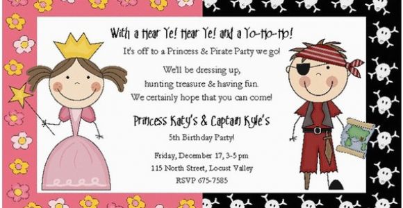 Pirate and Princess Birthday Invitations Princess and Pirate Birthday Party Invitations