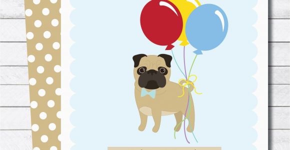 Pug Birthday Invitations New Designs Pug theme Party Invitations Twinkle