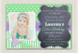 Purple 1st Birthday Invitations 1st Birthday Invitation Purple Green Girls Chalkboard