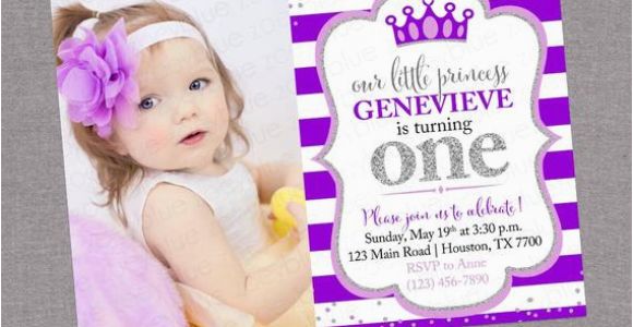 Purple 1st Birthday Invitations Purple Silver Princess Birthday Invitation Glitter Little