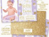 Purple First Birthday Invitations First Birthday Girl Invitation Photo Card Lavender