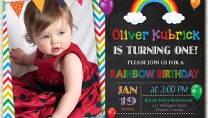 Rainbow First Birthday Invitations Rainbow Birthday Invitation Chevron Chalkboard Boy or Girl