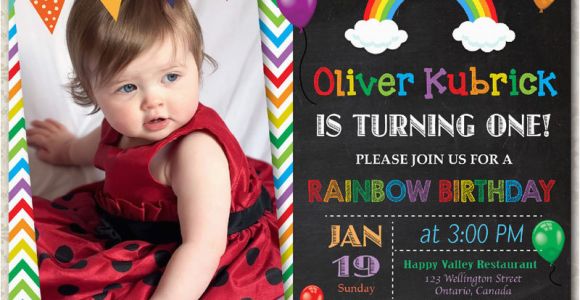 Rainbow First Birthday Invitations Rainbow Birthday Invitation Chevron Chalkboard Boy or Girl