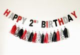 Red and Black Happy Birthday Banner Happy Birthday Banner Red Black and Polka Dot Party Decor