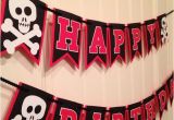 Red and Black Happy Birthday Banner Pirate Skull and Bones Happy Birthday Banner Black Red