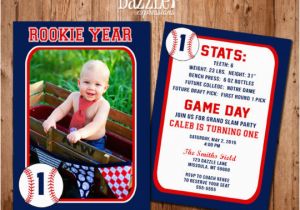 Rookie Of the Year 1st Birthday Invitations Printable Baseball Card Stats Birthday Photo Invitation