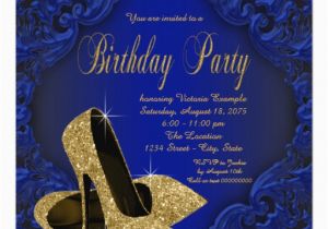 Royal Blue and Gold Birthday Invitations Royal Blue and Gold High Heels Birthday Party Invitation