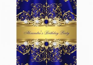 Royal Blue and Gold Birthday Invitations Royal Blue Gold Damask Elegant Birthday Party Card