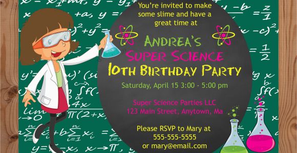 Science themed Birthday Party Invitations Science theme Birthday Party Invitations Girl Crafty