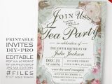 Teapot Birthday Invitations Diy Vintage Rose Tea Party theme Birthday Invitation