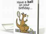 Tennis Birthday Cards Cartoon Kangaroo Playing Tennis with Racquet and Balls