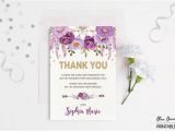 Thank You Note for Birthday Flowers Purple and Gold Floral Birthday Thank You Card Boho