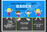 Trampoline Birthday Party Invitation Wording Trampoline Personalized Party Invitation