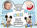 Twins First Birthday Party Invitations Baby Mickey Mouse Twins Boys 1st Birthday Invitations