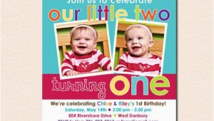 Twins First Birthday Party Invitations Colorful Fun Year Twins 39 First Birthday Party Invitation