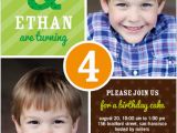 Twins First Birthday Party Invitations Twins 2 Photo Green Birthday Invite for Boys From