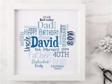 Unusual 40th Birthday Presents for Him Personalised 40th Birthday Gift for Him by Hope and Love