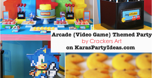 Video Game themed Birthday Party Decorations Kara 39 S Party Ideas Arcade Video Game Pac Man sonic Mario