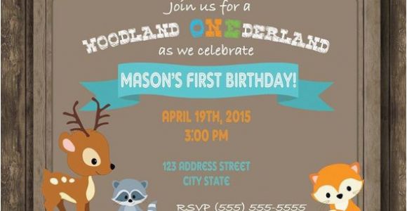 Woodland Onederland Birthday Invitations Digital Woodland Onederland First Birthday Party by